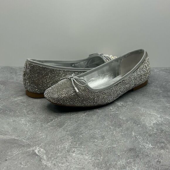 NWT Steve Madden Steffie Rhinestone Silver Ballet Flats Size 7 M Bow Detail - Picture 3 of 15